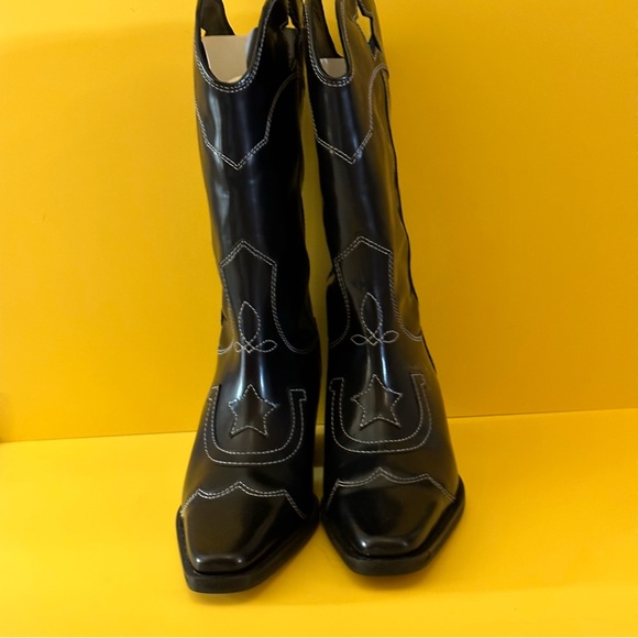 NWT Ganni Marlyn Black Patent Leather Western Cowboy Boots - Picture 9 of 11